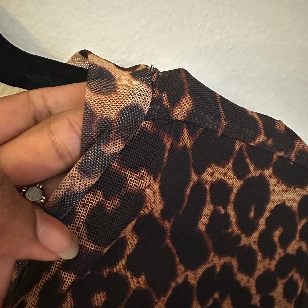 Mango Black and Brown Bodycon Dress Mock Neck Long Sleeve Size 12 - Picture 8 of 9